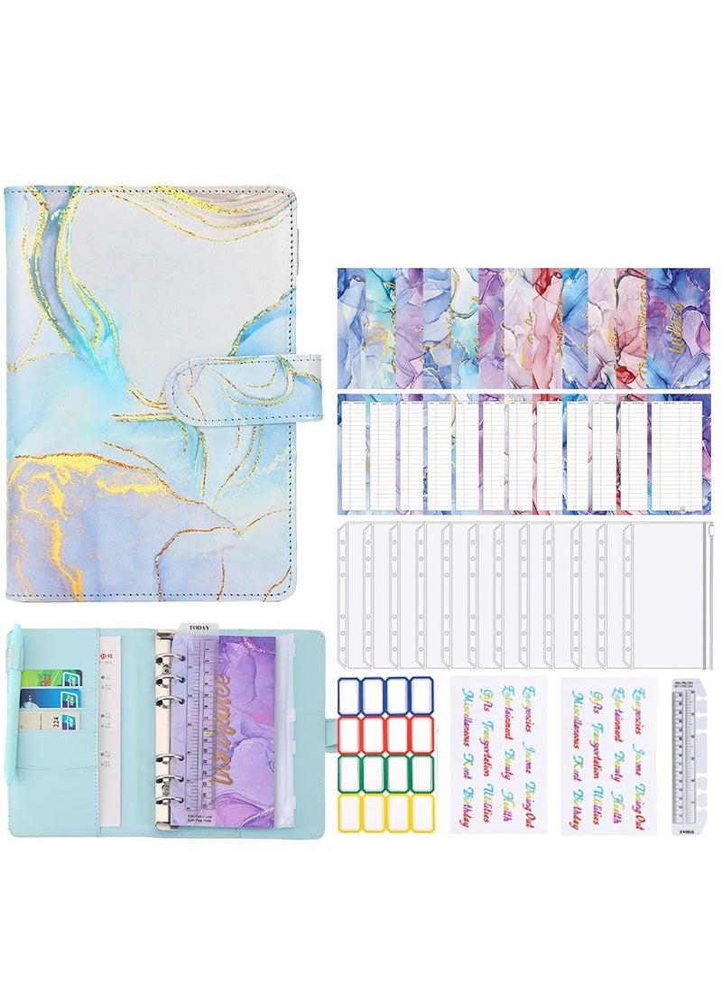 Budget Binder with Zipper Envelopes, Cash Envelopes for Budgeting, A6 PU Leather Budget Binder Planner with 12 Pcs Clear Zipper Envelopes, 12 Pcs Budget Sheets for Budgeting, Saving Money - Image 1