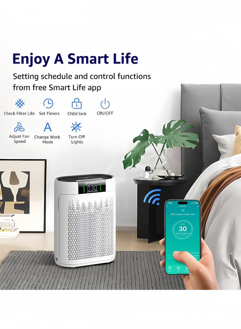 ديانو مُنقي هواء منقيات الهواء لغرفة النوم المنزلية الكبيرة حتى 1740 Ft²، منقي الهواء هيبا مع مراقب جودة الهواء، واي فاي الذكي، HEPA الحقيقي، وضع النوم، منقي الهواء للحيوانات الأليفة، الغبار، أودور، الدخان، حبوب اللقاح - Image 4