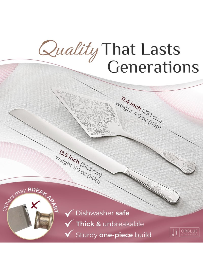 NajmStyle Luxury Wedding Cake Knife Beautifully Engraved Cutting Set 11.8-inch for Saudi Weddings & Anniversaries(Silver) - Image 3