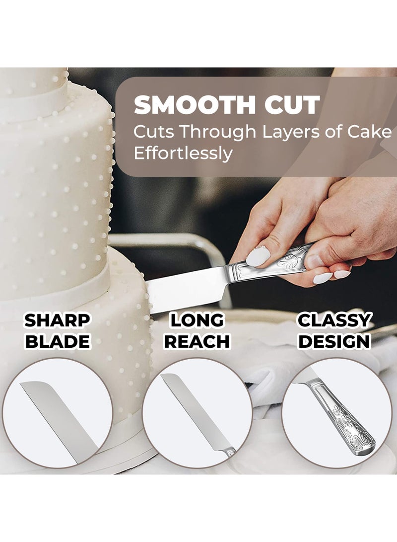 NajmStyle Luxury Wedding Cake Knife Beautifully Engraved Cutting Set 11.8-inch for Saudi Weddings & Anniversaries(Silver) - Image 4