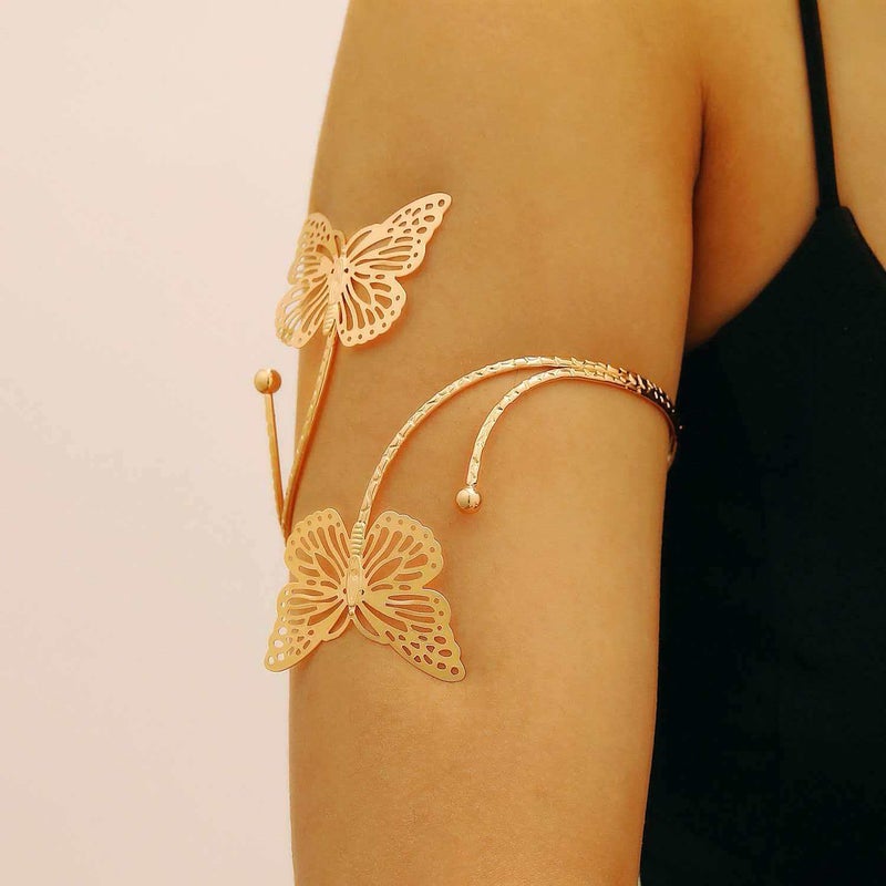ofeankri Cross-Border Simple Fashion New Butterfly Starfish Bracelet Exaggerated Metal Flower Arm Ring with Rhinestones Open Cuff Jewelry - Image 2
