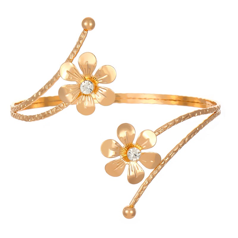 ofeankri Cross-Border Simple Fashion New Butterfly Starfish Bracelet Exaggerated Metal Flower Arm Ring with Rhinestones Open Cuff Jewelry - Image 5