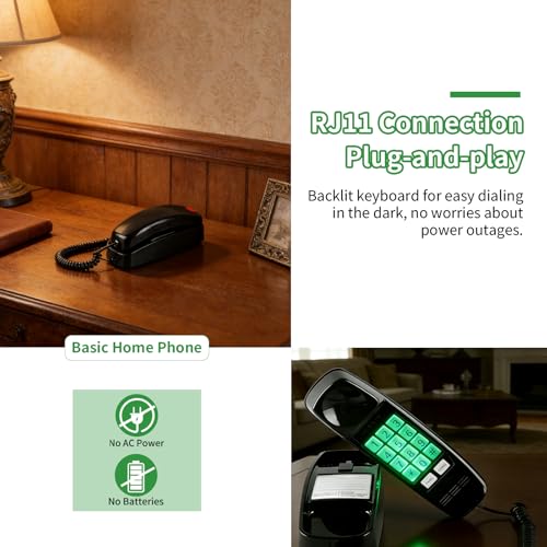 Sacumea Landline Phones for Home, No Ac Power Required, Simply Operated Retro Wall Princess Phone with 110DB Loud Ringer & Visual Ringer, Lighted Big Button Landline Telephones Designed for Seniors - Black - Image 4