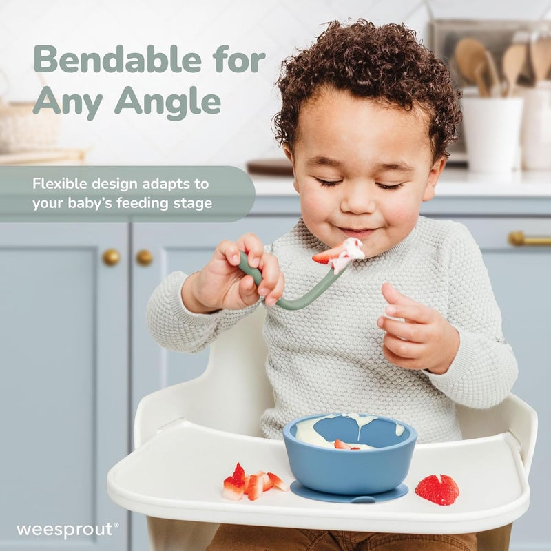 WeeSprout Silicone Baby Spoons - First Stage Infant Feeding Utensils With Soft-Tip, Bendable Kitchenware for Parent & Self-Feeding, Ultra-Durable, Dishwasher Safe, Travel Case, Set of 3 - Image 5