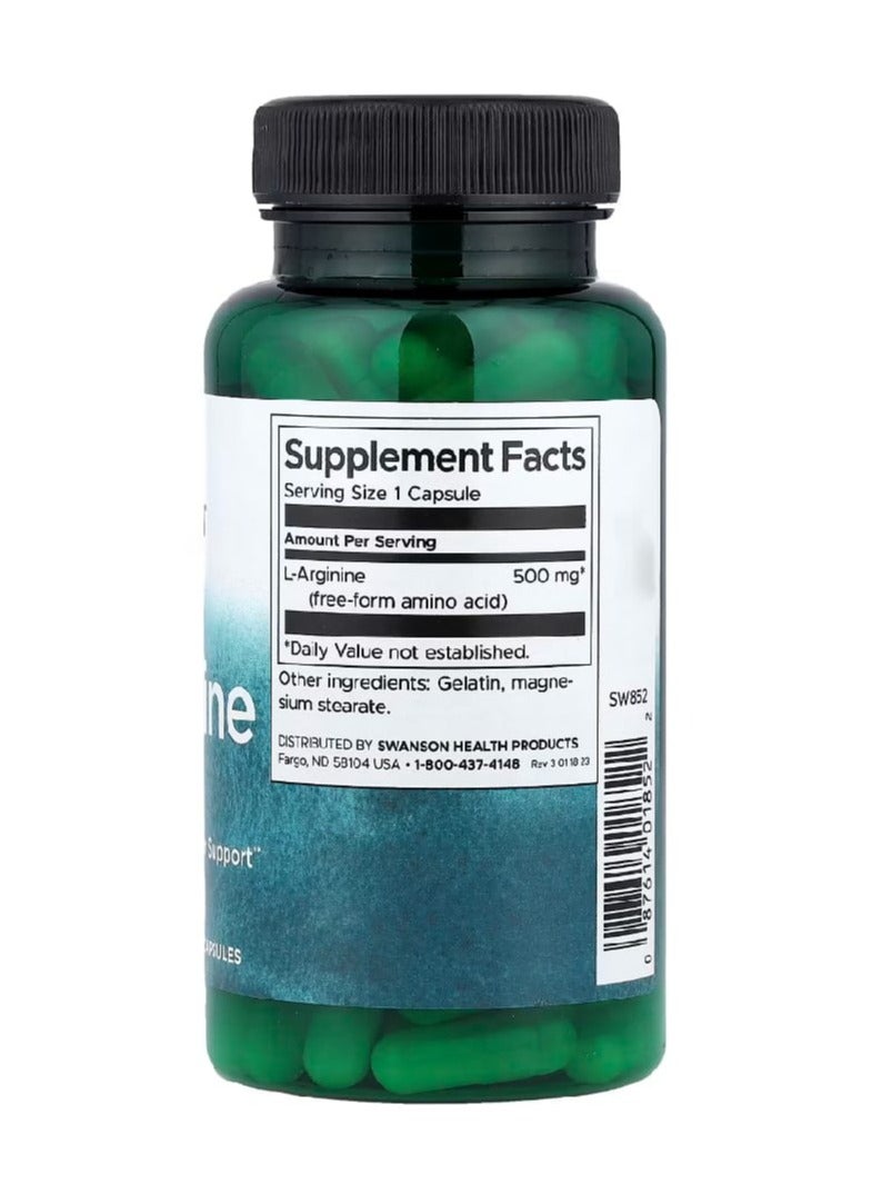 SWANSON L-Arginine 500 mg 100 Capsules - Image 2