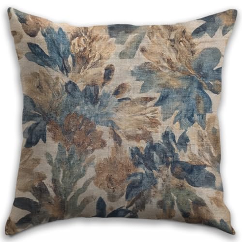RBAFAO Bohemian Pillow Covers | Vintage Floral & Carpet Design | Double Sided Blue White Decorative Pillowcases for Couch, Bed | Indoor Outdoor Boho Home Decor (Blue&Brown, 18x18inches) - Image 1