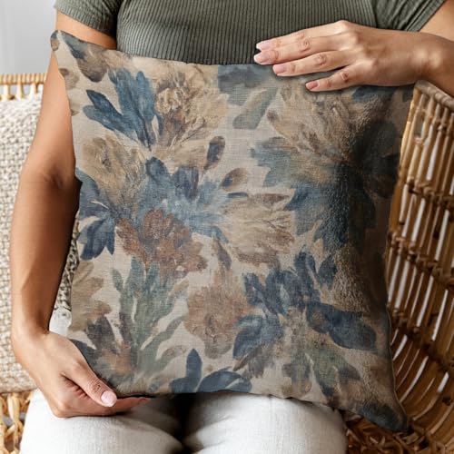 RBAFAO Bohemian Pillow Covers | Vintage Floral & Carpet Design | Double Sided Blue White Decorative Pillowcases for Couch, Bed | Indoor Outdoor Boho Home Decor (Blue&Brown, 18x18inches) - Image 5
