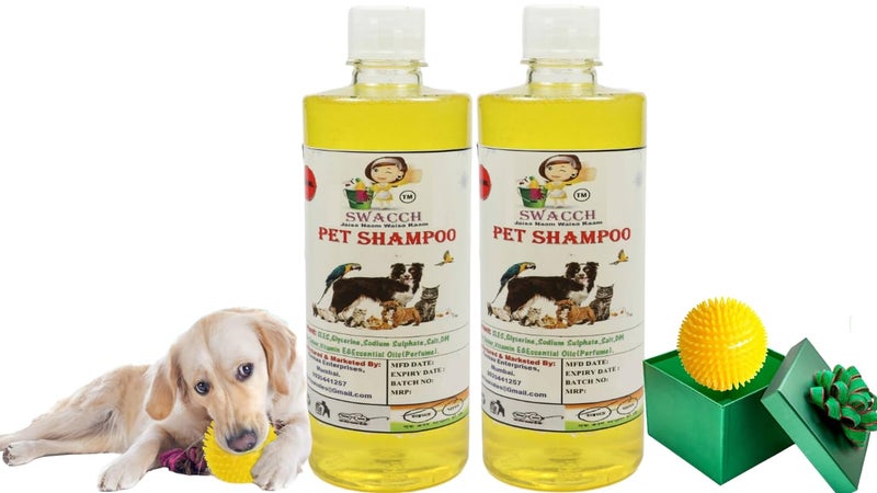 swacch Shampoo | Puppy Safe Shampoo | PH Balanced | Ditch to Itch for Pet Shampoo 500ml Pack of 2 (Lemon) + Spike Ball Chew Toy Combo Pack - Image 1