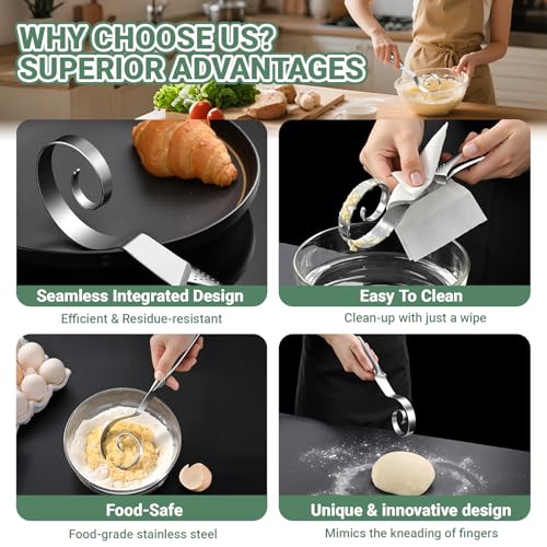 GLNWUE Seamless Danish Dough Whisk Stainless Steel Bread Sourdough Whisks for Cooking, Whisking, Pizza, Pastry, Cake Batter, Biscuits,Dishwasher Safe Dutch Whisk 10" - Image 4