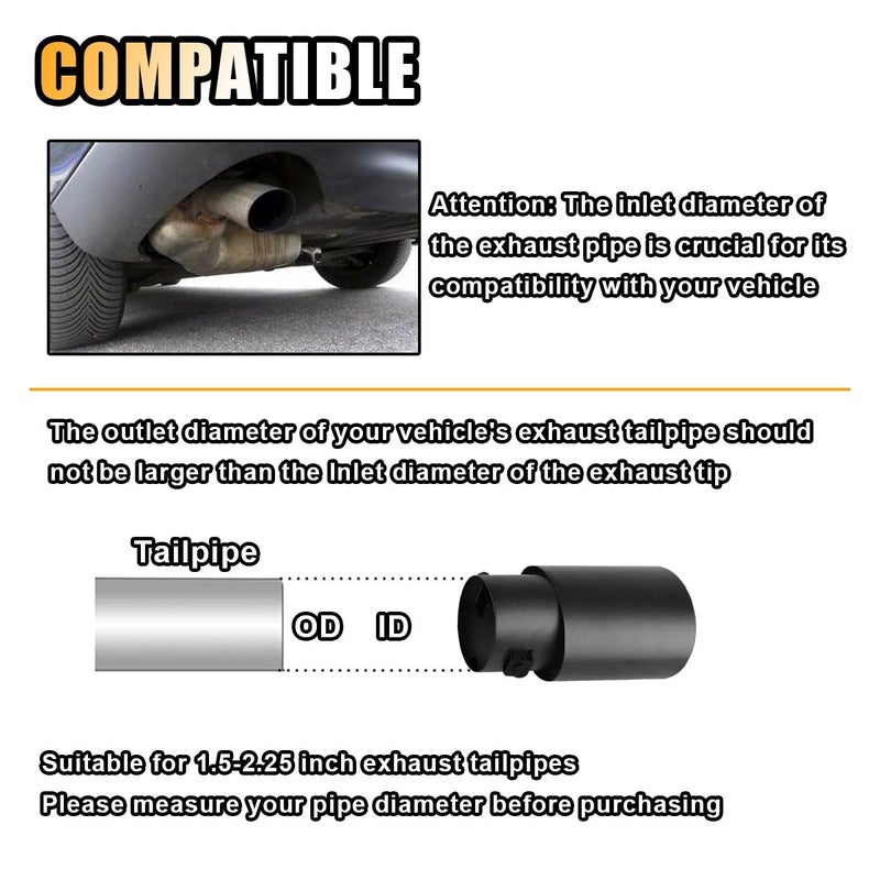 smilfuy Stainless Steel Car Exhaust Tip, 2.5" to 3.3" Adjustable Chrome-Plated Finish Exhaust Tailpipe, Car Exhaust Pipe Modification Tail Throat Tail Pipe, Fit for Most Cars (Straight, Black) - Image 4