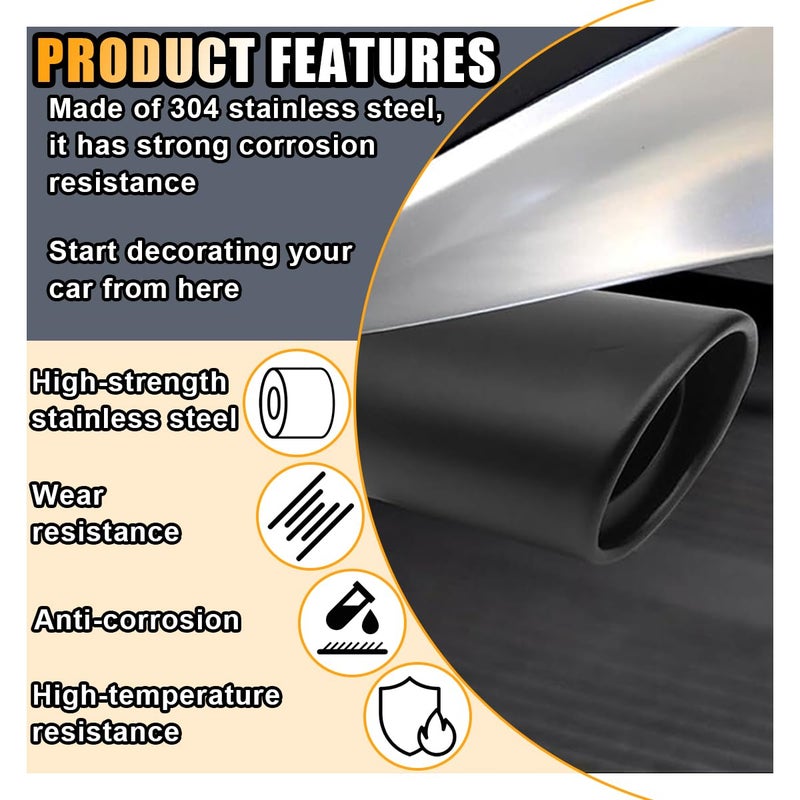 smilfuy Stainless Steel Car Exhaust Tip, 2.5" to 3.3" Adjustable Chrome-Plated Finish Exhaust Tailpipe, Car Exhaust Pipe Modification Tail Throat Tail Pipe, Fit for Most Cars (Straight, Black) - Image 3
