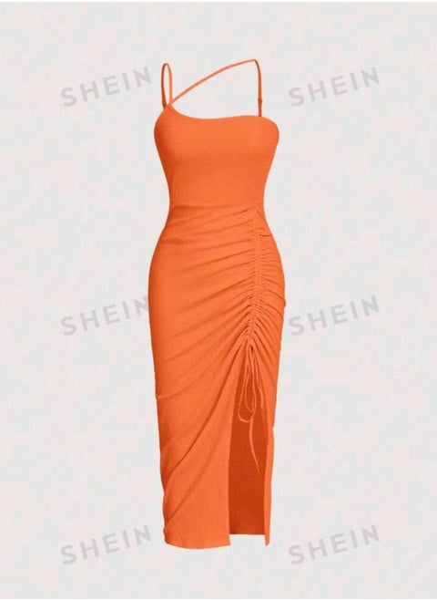 SHEIN MOD Solid Drawstring Split Thigh Dress