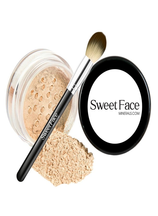 Sweet Face Minerals LIGHT CONCEALER with BLENDING BRUSH Mineral Makeup Matte Loose Corrector Powder Bare Face Cover Up Hide Blemishes Redness Under Eyes Dark Circles Scars Baked On Full Coverage SPF 20 - Image 1