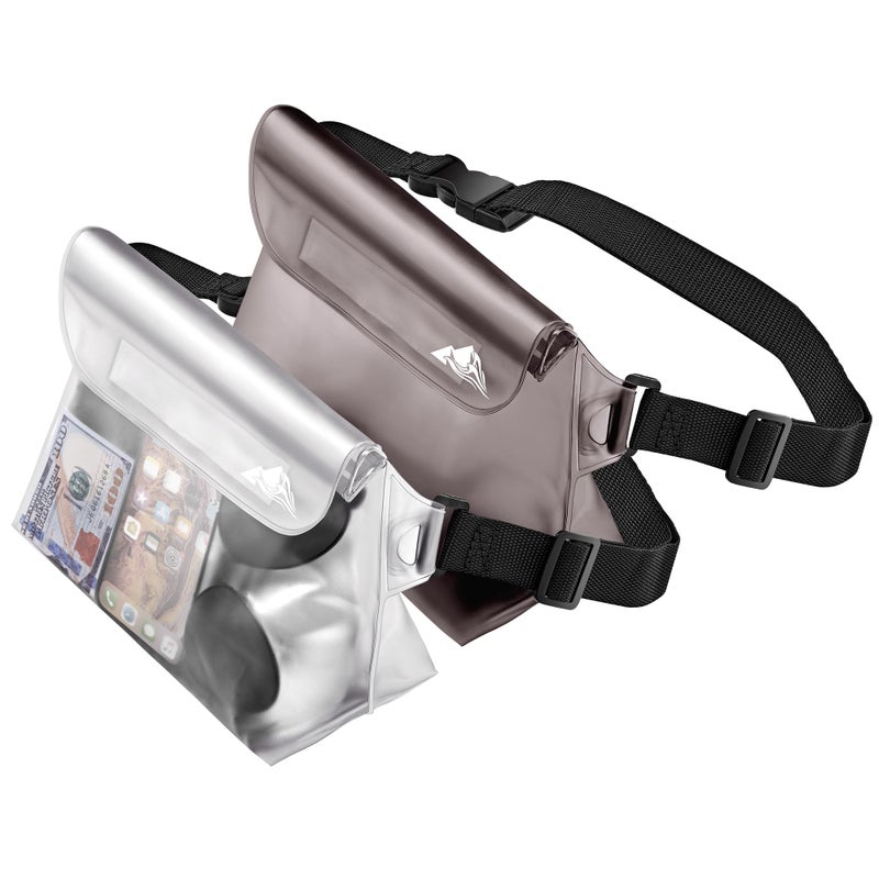 HEETA 2-Pack Waterproof Pouch with Waist Strap, Screen Touchable Dry Bag with Adjustable Belt for Phone Valuables for Kayaking Swimming Snorkeling Boating Fishing Surfing Beach (White & Grey) - Image 1