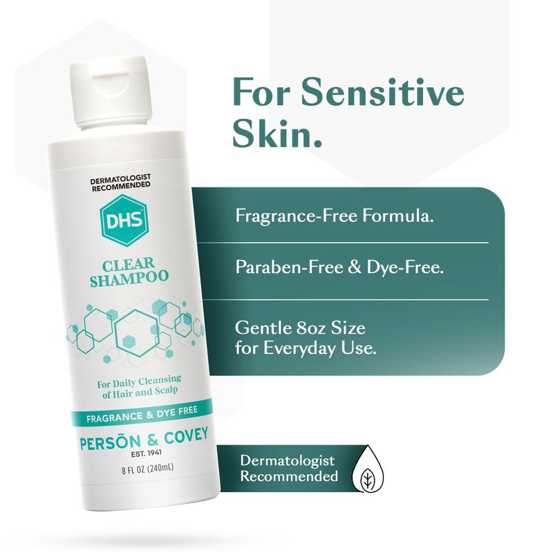 DHS Clear Shampoo - Womenâ€™s and Menâ€™s Shampoo for Sensitive Skin/Unscented, Cleans Hair and Treats Dry Scalp/Irritant-free, Paraben-free, Fragrance-free, and Dye-free / 8oz - Image 3