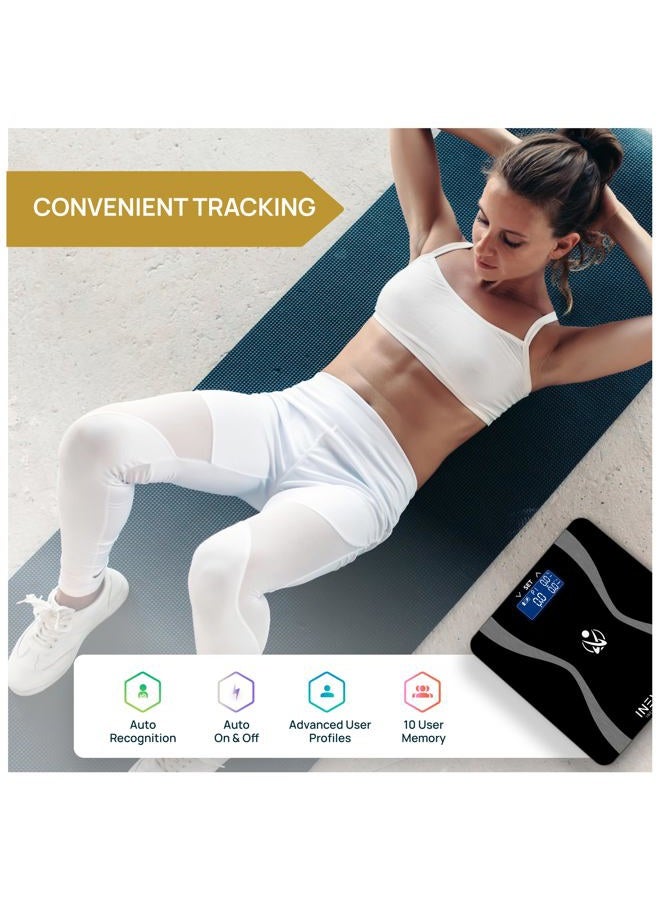 INEVIFIT ميزان تحليل الجسم - ميزان دقيق للغاية لتحليل تكوين الجسم الرقمي في الحمام، يقيس الوزن، الدهون، الماء، الكتلة العضلية وكتلة العظام لـ 10 مستخدمين. يشمل ضمان لمدة 5 سنوات. - Image 3