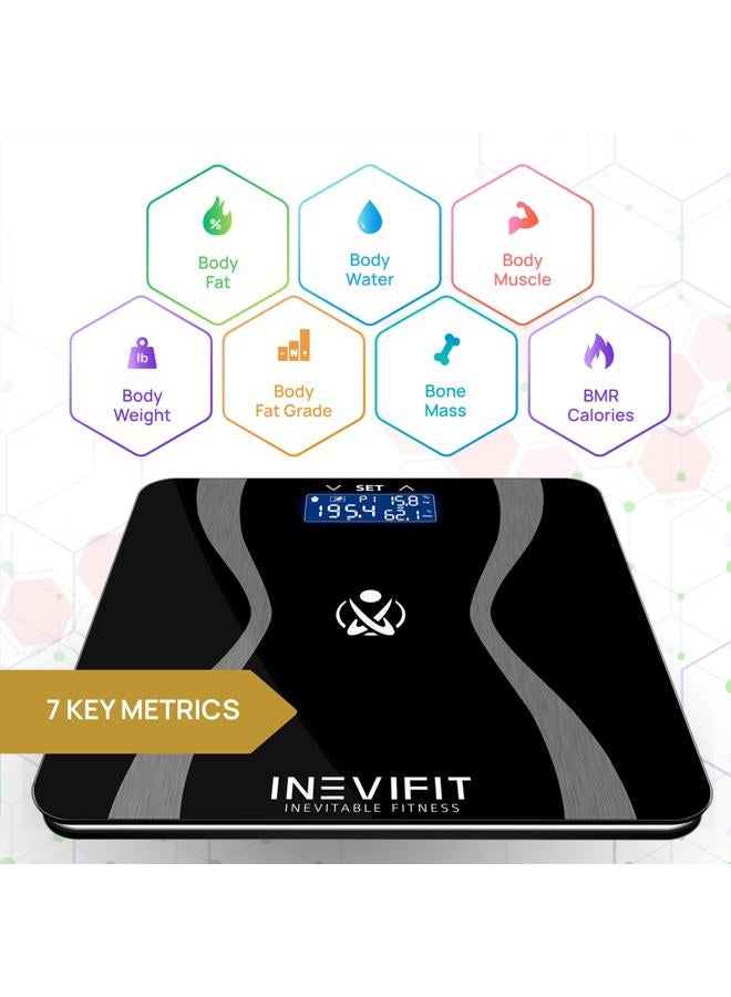 INEVIFIT ميزان تحليل الجسم - ميزان دقيق للغاية لتحليل تكوين الجسم الرقمي في الحمام، يقيس الوزن، الدهون، الماء، الكتلة العضلية وكتلة العظام لـ 10 مستخدمين. يشمل ضمان لمدة 5 سنوات. - Image 2