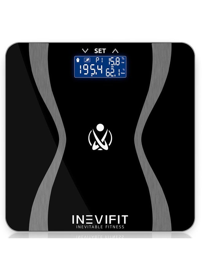 INEVIFIT ميزان تحليل الجسم - ميزان دقيق للغاية لتحليل تكوين الجسم الرقمي في الحمام، يقيس الوزن، الدهون، الماء، الكتلة العضلية وكتلة العظام لـ 10 مستخدمين. يشمل ضمان لمدة 5 سنوات. - Image 1