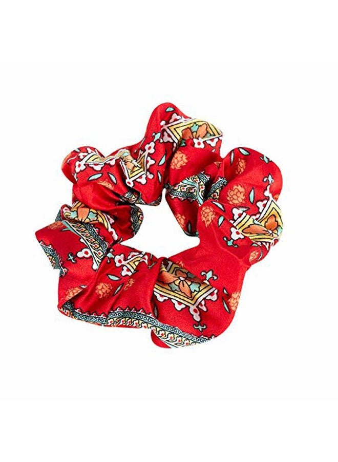 KINFENE 4 Pcs Boho Floral Prints Vivid Color Hair Scrunchies Big Pattern Hair Bobbles Elastics Ponytail Holders Hair Wrist Ties Bands Scrunchies for Sleep Show Dance Party Women Gift - Image 2