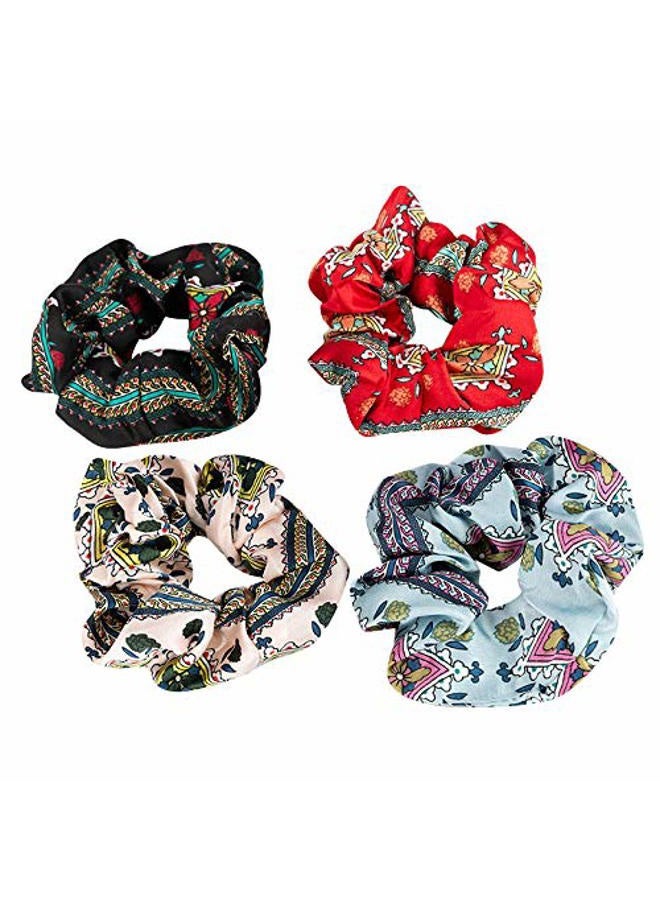 KINFENE 4 Pcs Boho Floral Prints Vivid Color Hair Scrunchies Big Pattern Hair Bobbles Elastics Ponytail Holders Hair Wrist Ties Bands Scrunchies for Sleep Show Dance Party Women Gift - Image 1
