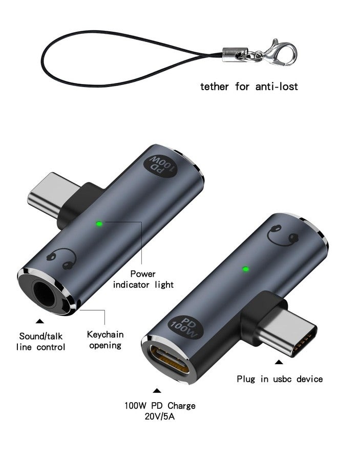 Duttek USB C to 3.5mm Audio Adapter 100W PD, 2 in 1 USB C Splitter and TypeC Headphone Adapter for iPhone 16/15, Pixel 9 (1 Pack-Grey) - Image 2