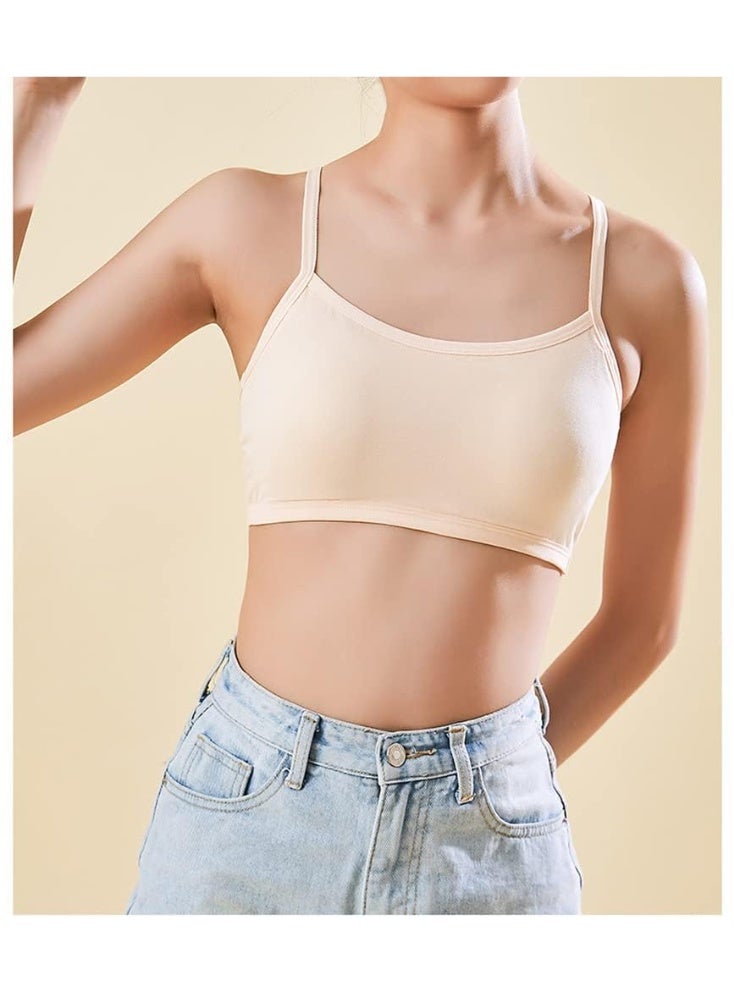 4 Pack Teen Girls' Training Bra Seamless Cotton Cami Wireless Bras Elastic Thin Shoulder Straps Soft Comfortable and Breathability, One Size - Image 3