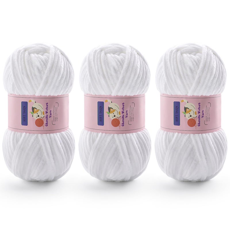Mooaske 3 Pack Chunky Yarn for Crocheting - Chenille Bulky Blanket Yarn for Crochet and Knitting Blankets, Amigurumi, Craft, Hat, Shoes, Plush Fluffy Soft 71 yds/3.5 oz Each Skein (Pure White) - Image 1