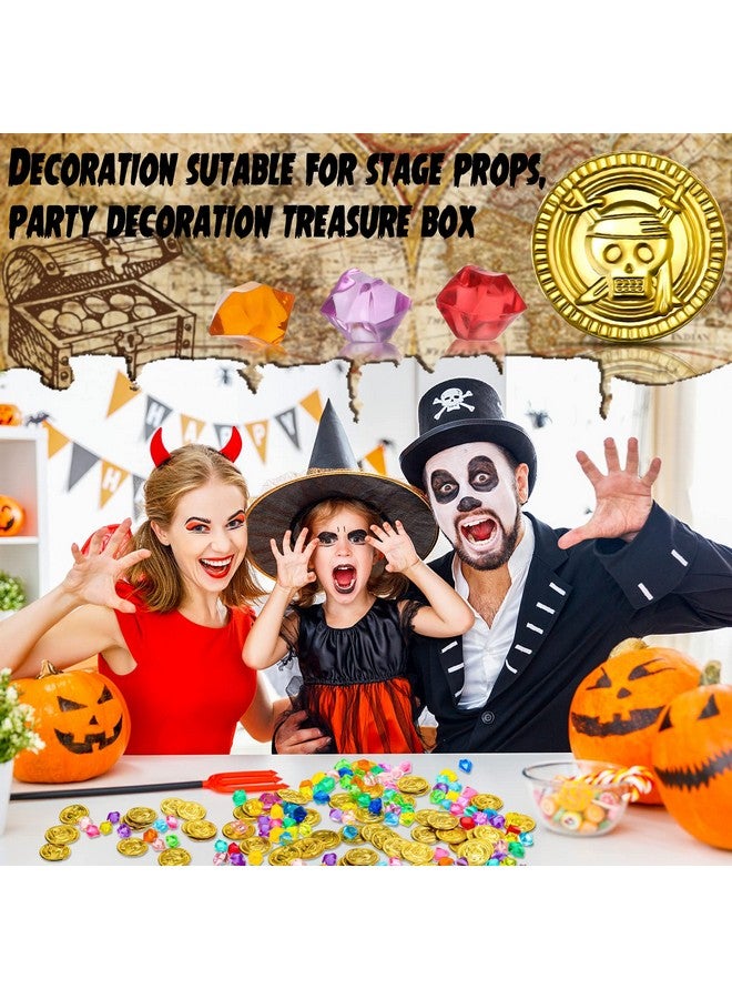 Hanaive 150 Pcs Plastic Pirate Gold Coins Acrylic Colored Gems Fake Gems Buried Treasure Pirate Party Decorations for Halloween Adventure Themed Event Birthday Party Props Decor - Image 4