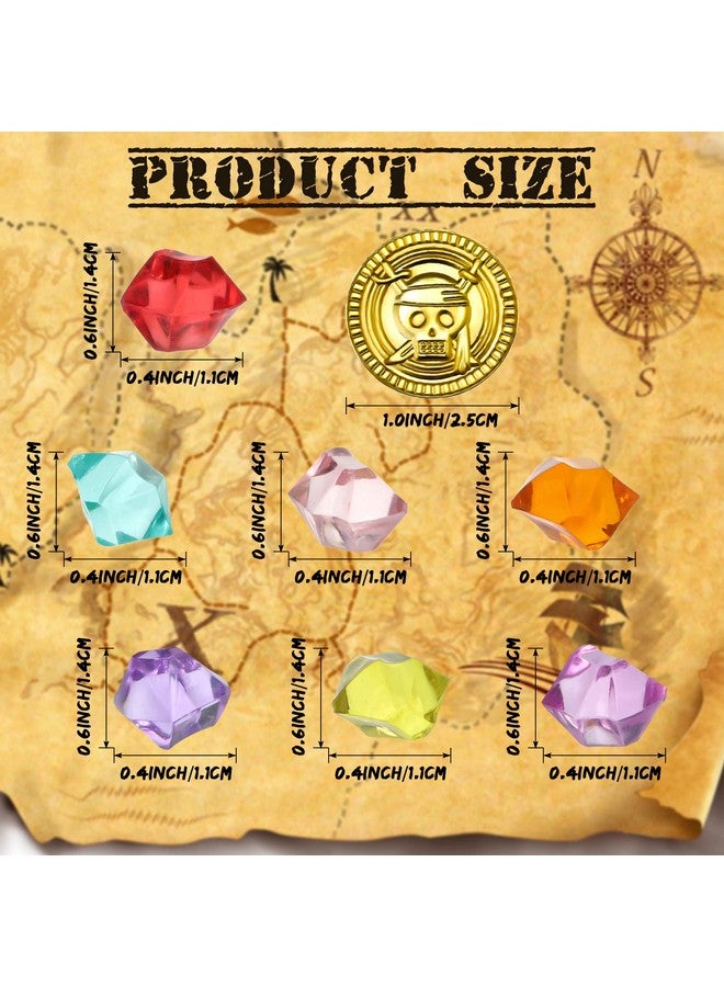 Hanaive 150 Pcs Plastic Pirate Gold Coins Acrylic Colored Gems Fake Gems Buried Treasure Pirate Party Decorations for Halloween Adventure Themed Event Birthday Party Props Decor - Image 2