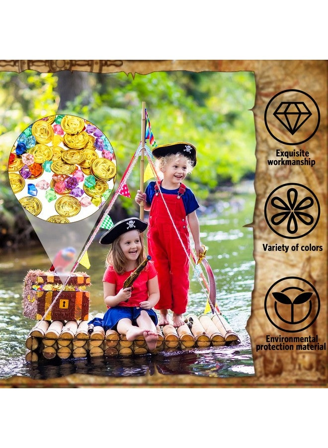 Hanaive 150 Pcs Plastic Pirate Gold Coins Acrylic Colored Gems Fake Gems Buried Treasure Pirate Party Decorations for Halloween Adventure Themed Event Birthday Party Props Decor - Image 5