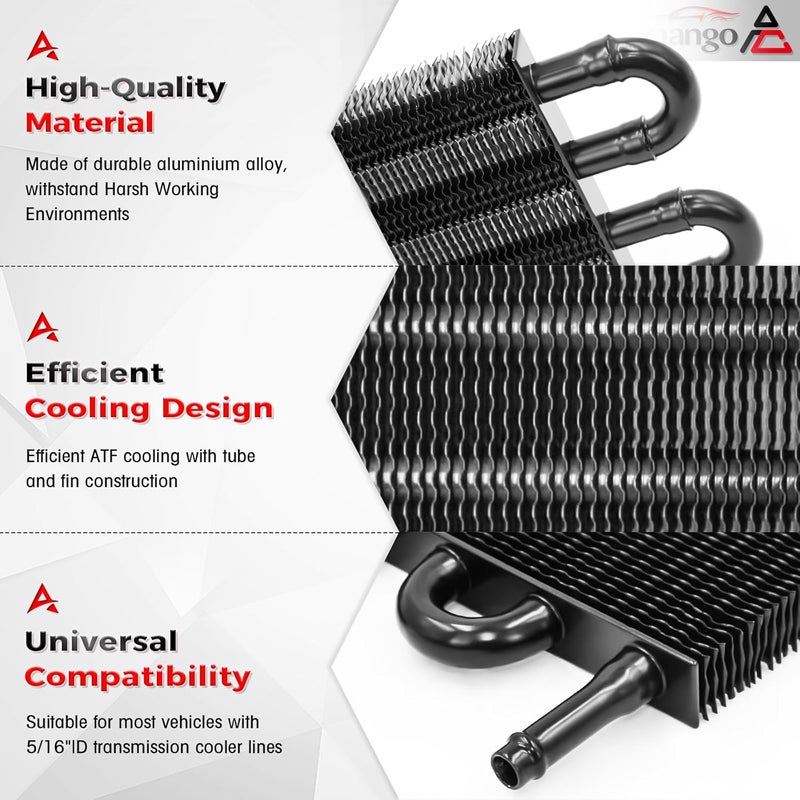 ACmango Store 4 Pass Ultra-Cool Tube and Fin Transmission Cooler Universal 5/16" Oil Cooler Kit 402 Aluminium Black - Image 5