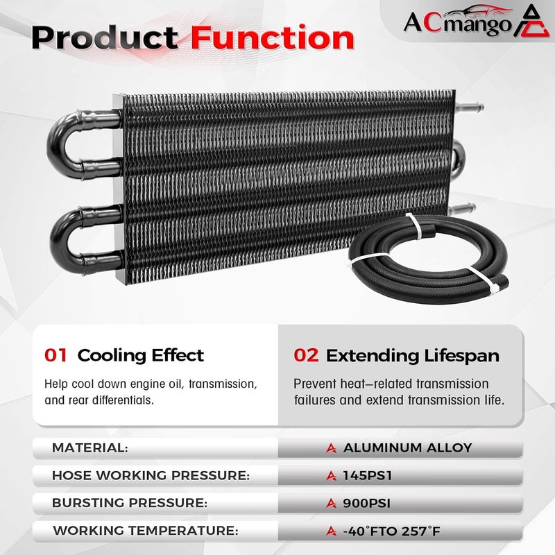 ACmango Store 4 Pass Ultra-Cool Tube and Fin Transmission Cooler Universal 5/16" Oil Cooler Kit 402 Aluminium Black - Image 2