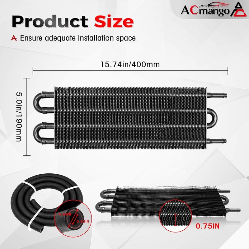 ACmango Store 4 Pass Ultra-Cool Tube and Fin Transmission Cooler Universal 5/16" Oil Cooler Kit 402 Aluminium Black - Image 3