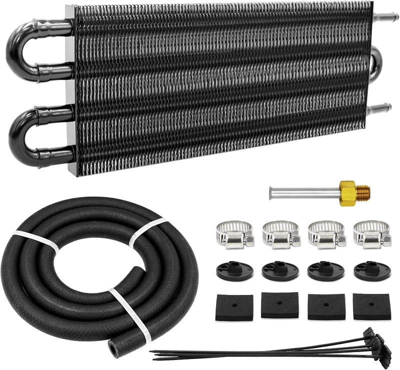 ACmango Store 4 Pass Ultra-Cool Tube and Fin Transmission Cooler Universal 5/16" Oil Cooler Kit 402 Aluminium Black - Image 1