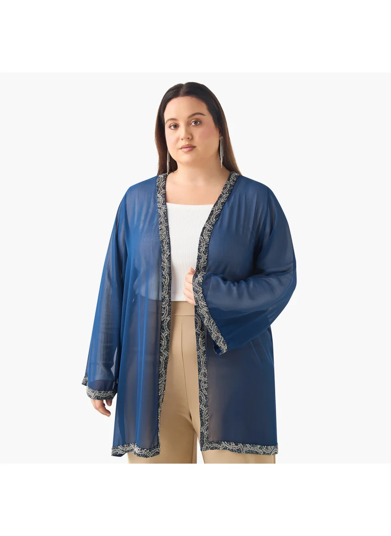 Ulla Popken Plus Size Ulla Popken Embellished Shrug with Long Sleeves