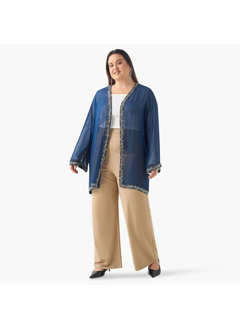 Ulla Popken Plus Size Ulla Popken Embellished Shrug with Long Sleeves