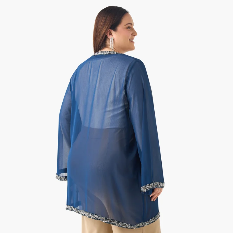 Ulla Popken Plus Size Ulla Popken Embellished Shrug with Long Sleeves