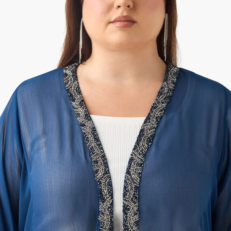 Ulla Popken Plus Size Ulla Popken Embellished Shrug with Long Sleeves