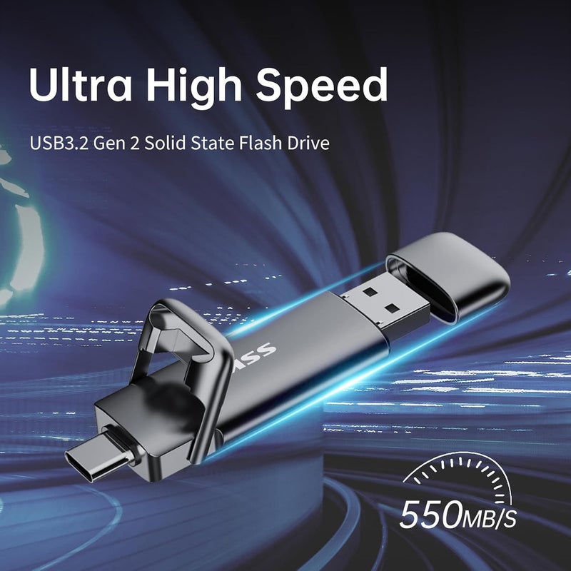 External SSD Up to 550MB/s, Fast Speed Dual Flash Drive Type C+ USB A 3.2 Gen 2 External Solid State Drive, Memory Stick Data Storage for Windows/Mac/iPhone 15/Android Phone/PS4, 256GB - Image 2