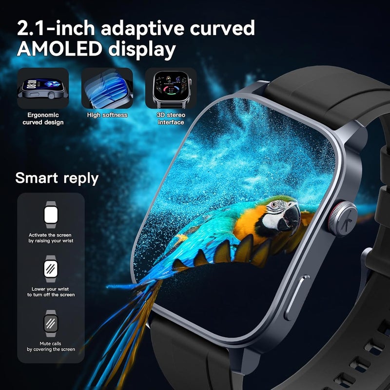كيسلكت ساعة كيزليكت الذكية باللون الأسود، شاشة AMOLED HD بحجم 2.1 بوصة، GPS، مكالمات ونصوص عبر البلوتوث، 150 وضع رياضي، مقاومة للماء حتى 5ATM، ساعات ذكية للرجال والنساء تعمل بنظام Android و iOS (Ks 3) - Image 2