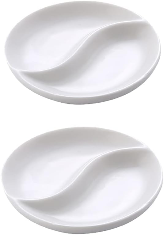 GSHLLO 2 Pcs Ceramic Divided Sauce Dishes 2 Compartments Appetizer Dish Dipping Sauce Bowls Side Dish Plates Soy Sauce Trays for Home Kitchen Restaurant - Image 1