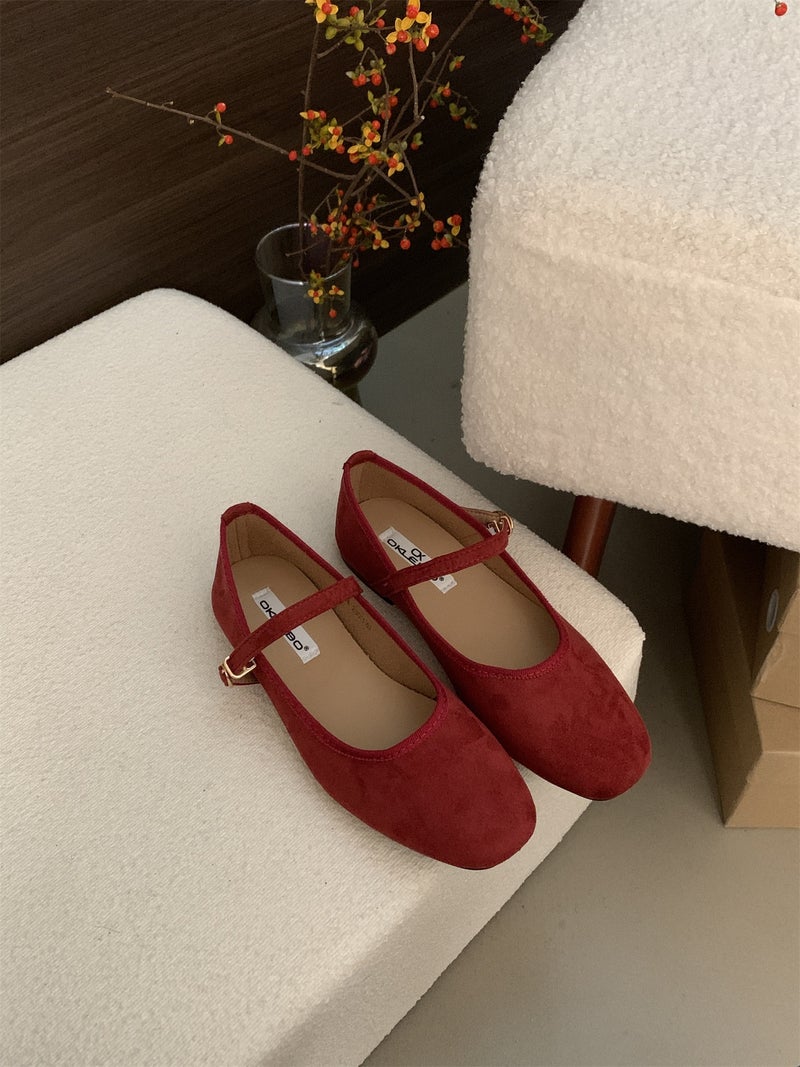 French Retro Flat Mary Jane Shoes Square Toe With Fairy Style Milk Shoes 2024 Autumn New Shallow Mouth Single-Layer Shoes - Image 1