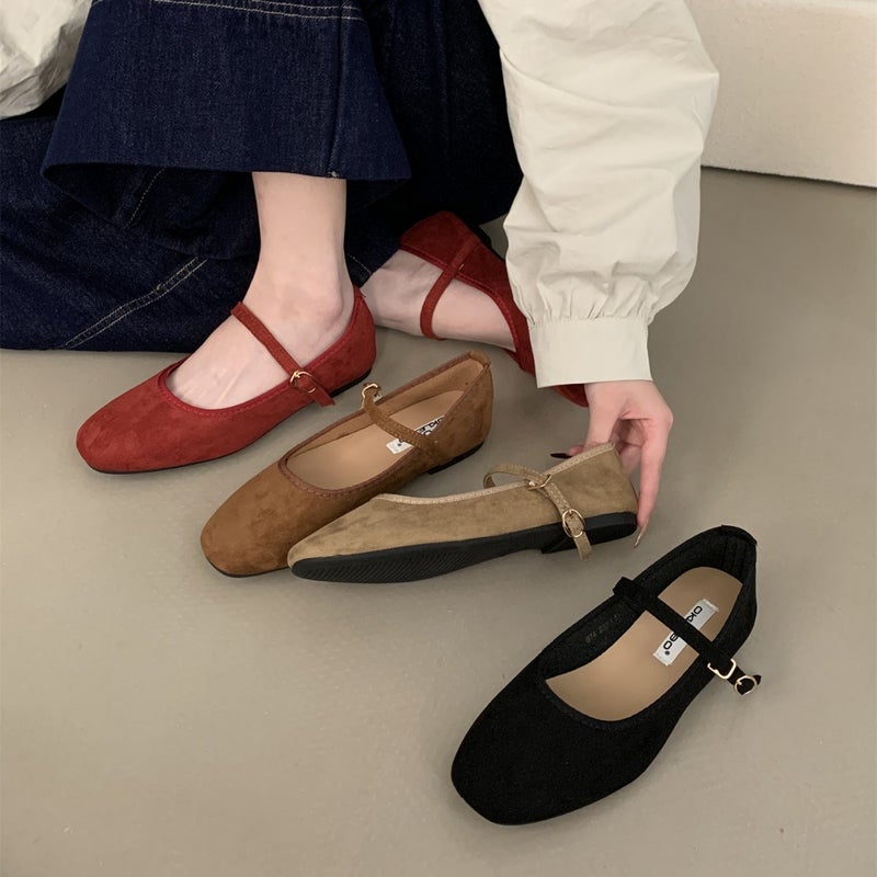 French Retro Flat Mary Jane Shoes Square Toe With Fairy Style Milk Shoes 2024 Autumn New Shallow Mouth Single-Layer Shoes - Image 2
