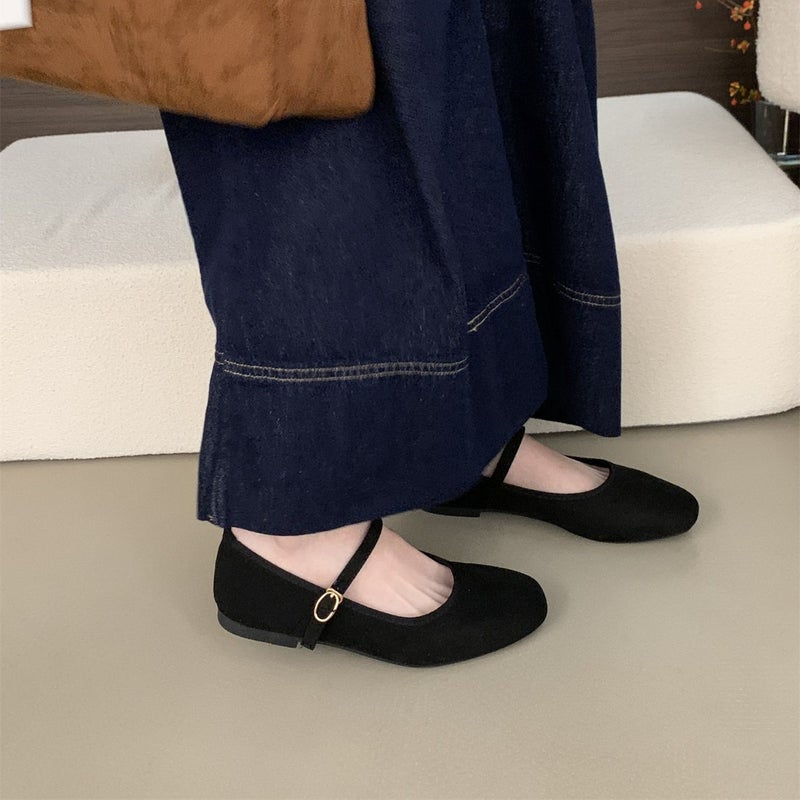 French Retro Flat Mary Jane Shoes Square Toe With Fairy Style Milk Shoes 2024 Autumn New Shallow Mouth Single-Layer Shoes - Image 5