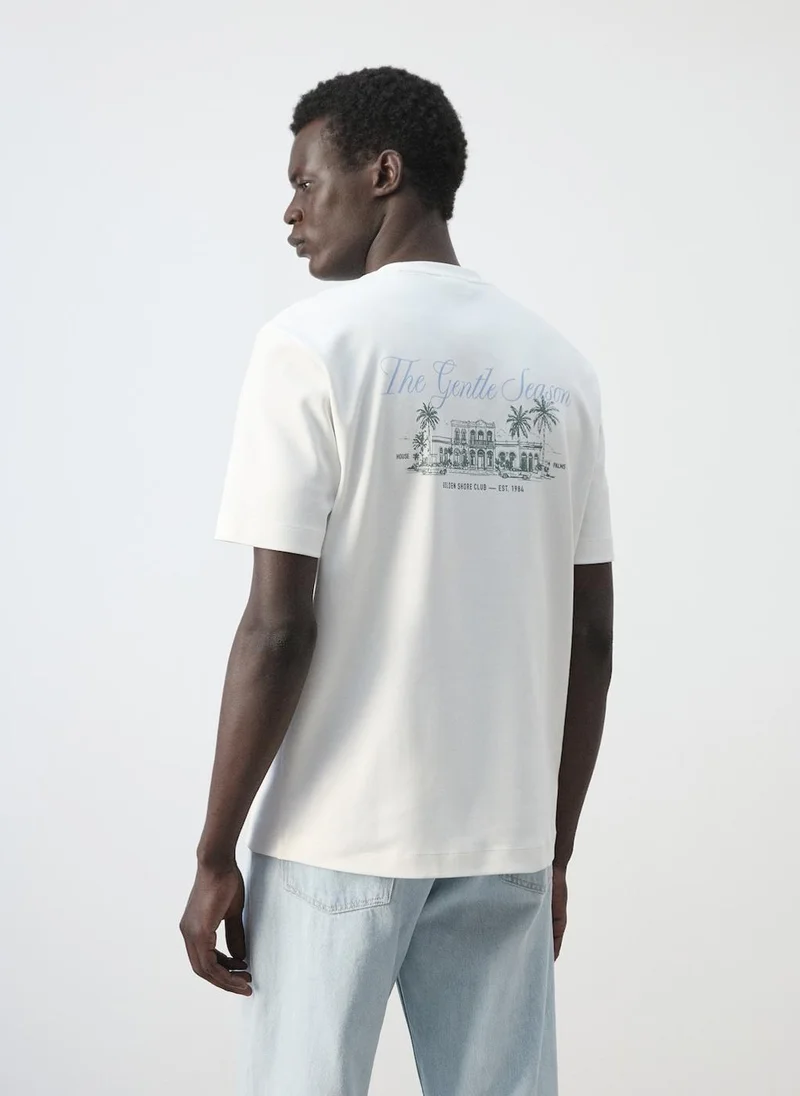 Mango Man 01-BLANCO 100% Cotton T-Shirt With Drawing for Men | Best Price UAE