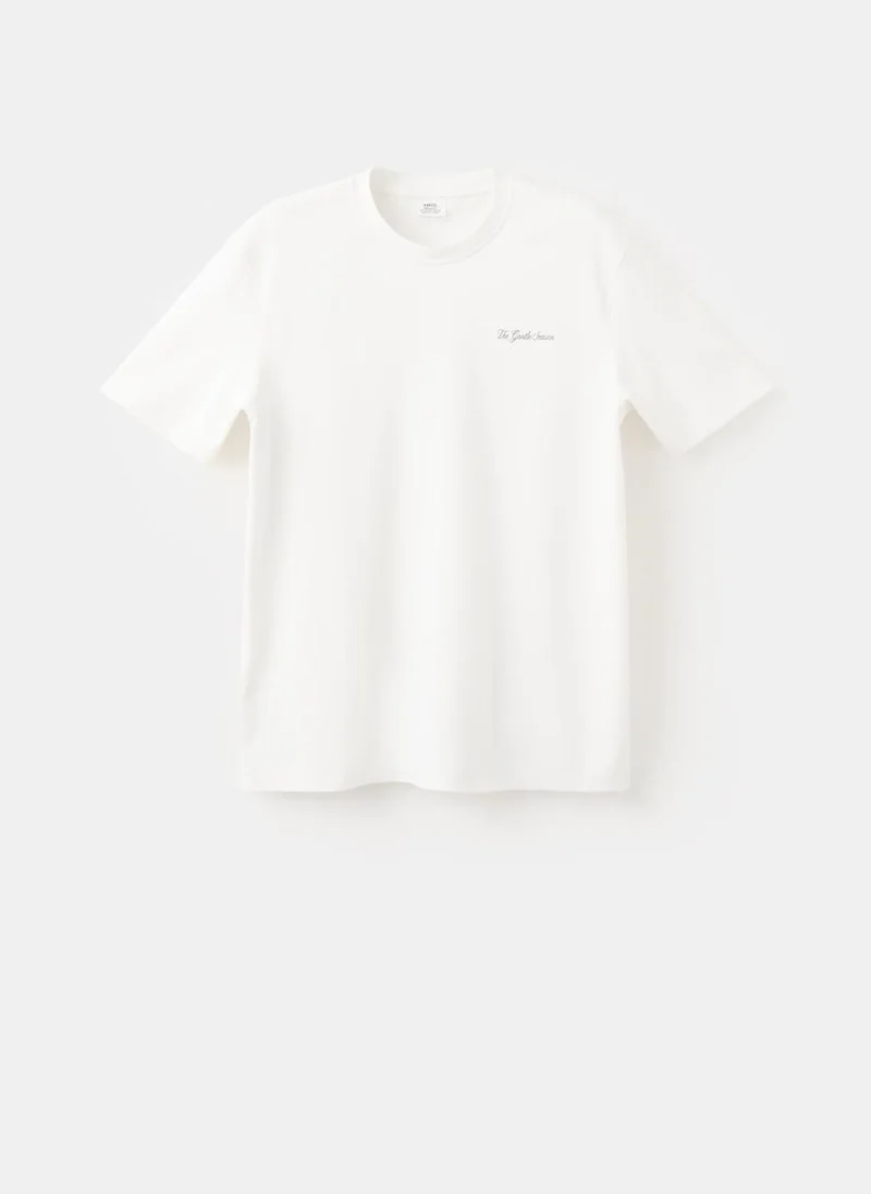 Mango Man 01-BLANCO 100% Cotton T-Shirt With Drawing for Men | Best Price UAE