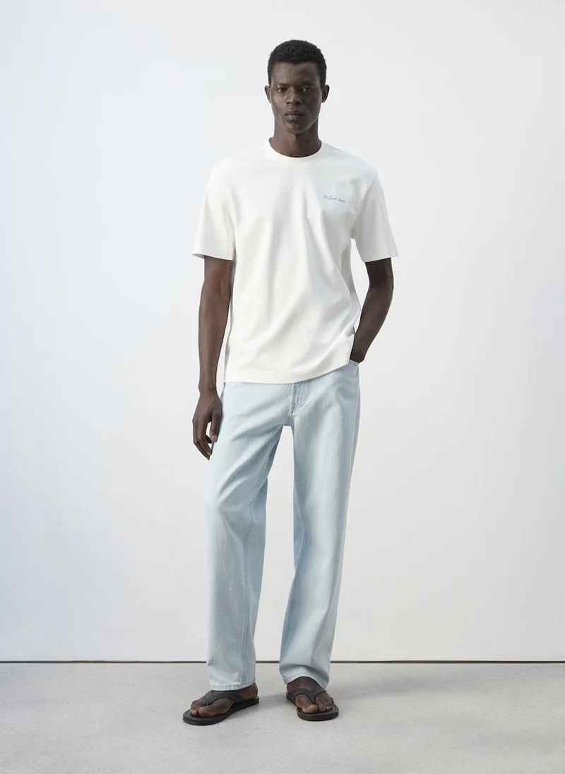 Mango Man 01-BLANCO 100% Cotton T-Shirt With Drawing for Men | Best Price UAE