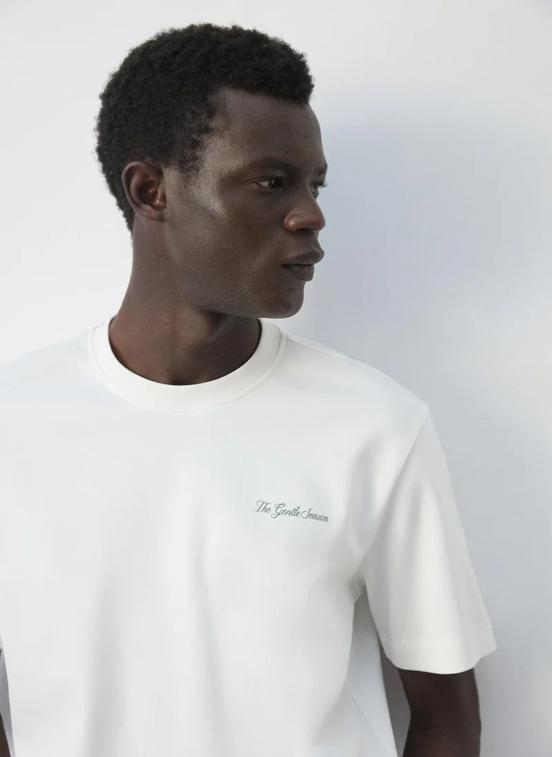 Mango Man 01-BLANCO 100% Cotton T-Shirt With Drawing for Men | Best Price UAE
