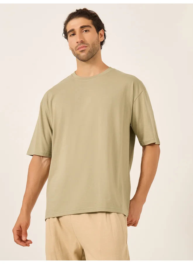 ستايلي Styli Cotton Rich Oversized T-Shirt with Crew Neck