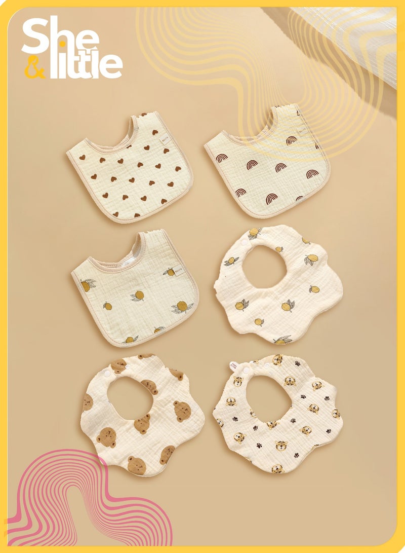 She&Little 6 Pcs Baby Bibs Set, Adjustable 360° Rotating Snap Baby Bandana Bibs, Dribble Bibs, Soft Cotton Baby Teething Bibs, Waterproof Drool Bibs for Newborns and Infants, Soft and Absorbent Cotton Fabric (0-36 Months) - Image 1